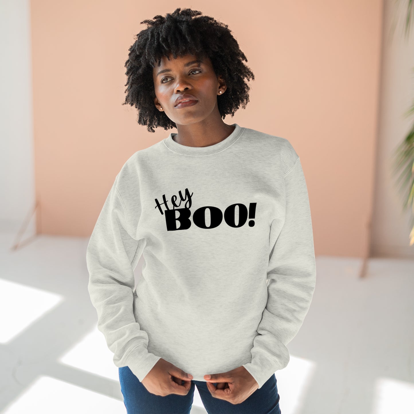 Hey Boo! Halloween Unisex Soft Crewneck Sweatshirt | Ghostly Apparel